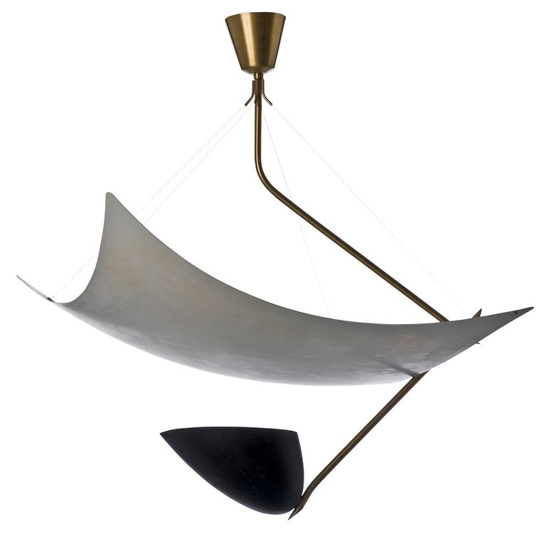 An Angelo Lelli brass and lacquered metal hanging lamp, for Arredoluce, Italy 1950´s.
