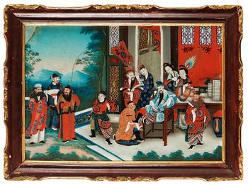 1444. A large reverse glass painting, Qing dynasty, 19th Century.