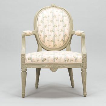 A Gustavian armchair by Johan Erik Höglander, master in Stockholm 1777-1813. Signed IEH.