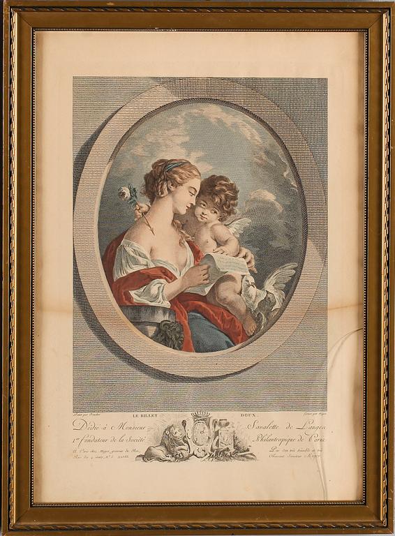 FRANCOIS BOUCHER, efter, 2 st, kopparstick, 1800-tal.