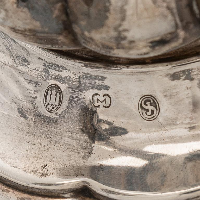 Carl M. Cohr, a pair of silver candelabra, Fredericia, Denmark, 1940.