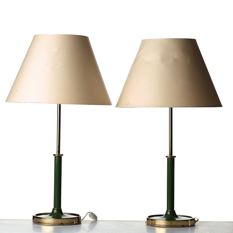 Josef Frank, a pair of brass and green lacquered table lamps, Svenskt Tenn, model 2466.