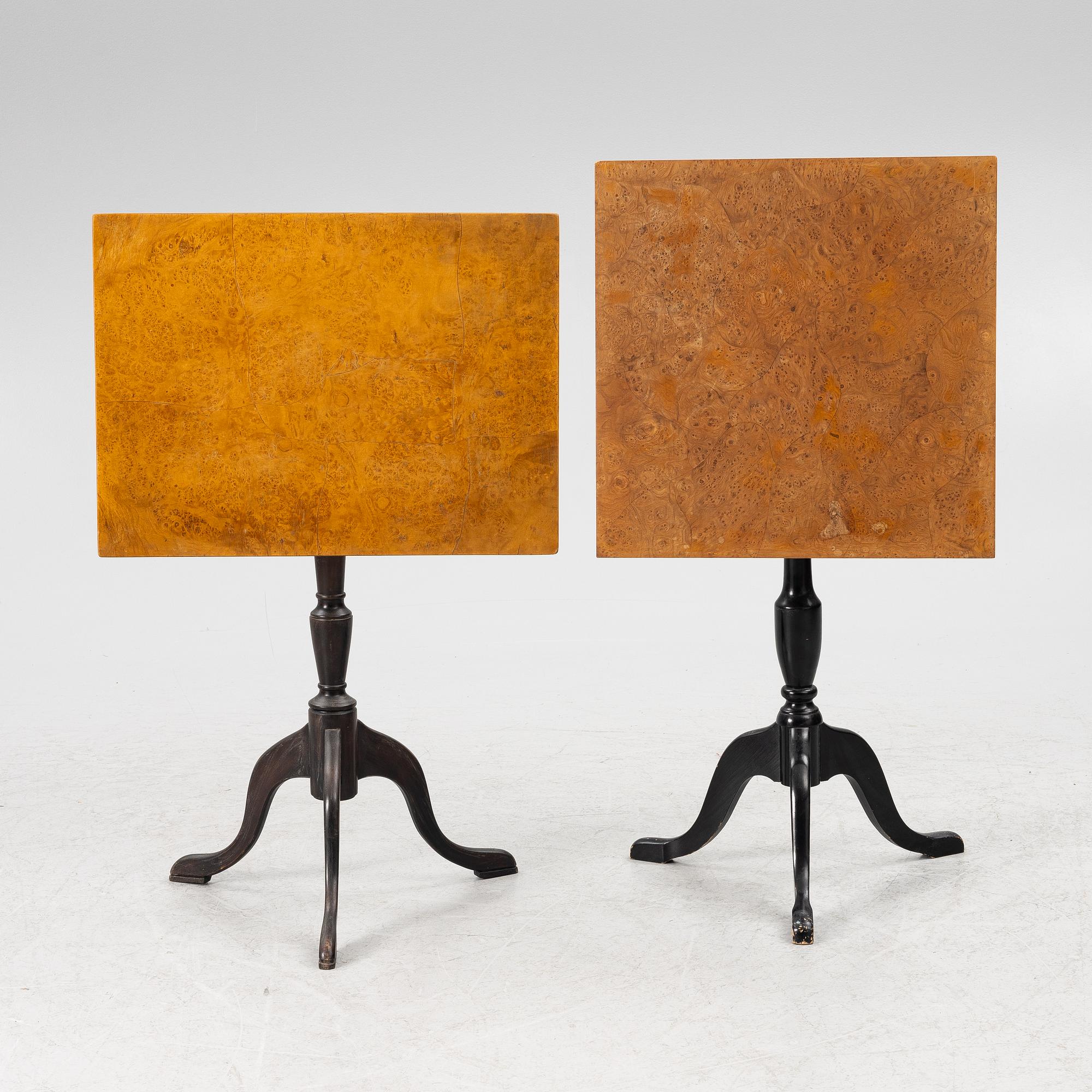 Tilt top tables, 2 pcs, 20th century.