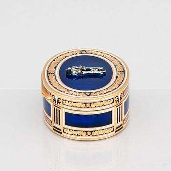 Kejserlig presentationsdosa, guld, emalj och diamanter, Alexander Treiden för Hahn, S:t Petersburg före 1899.