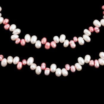 Two necklaces of cultured, freshwater pearls.