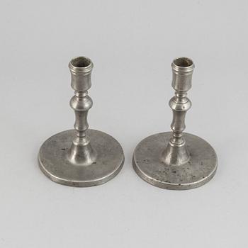 A pair of late baroque pewter candlesticks by Lars Lundwall Jönköpin.g.