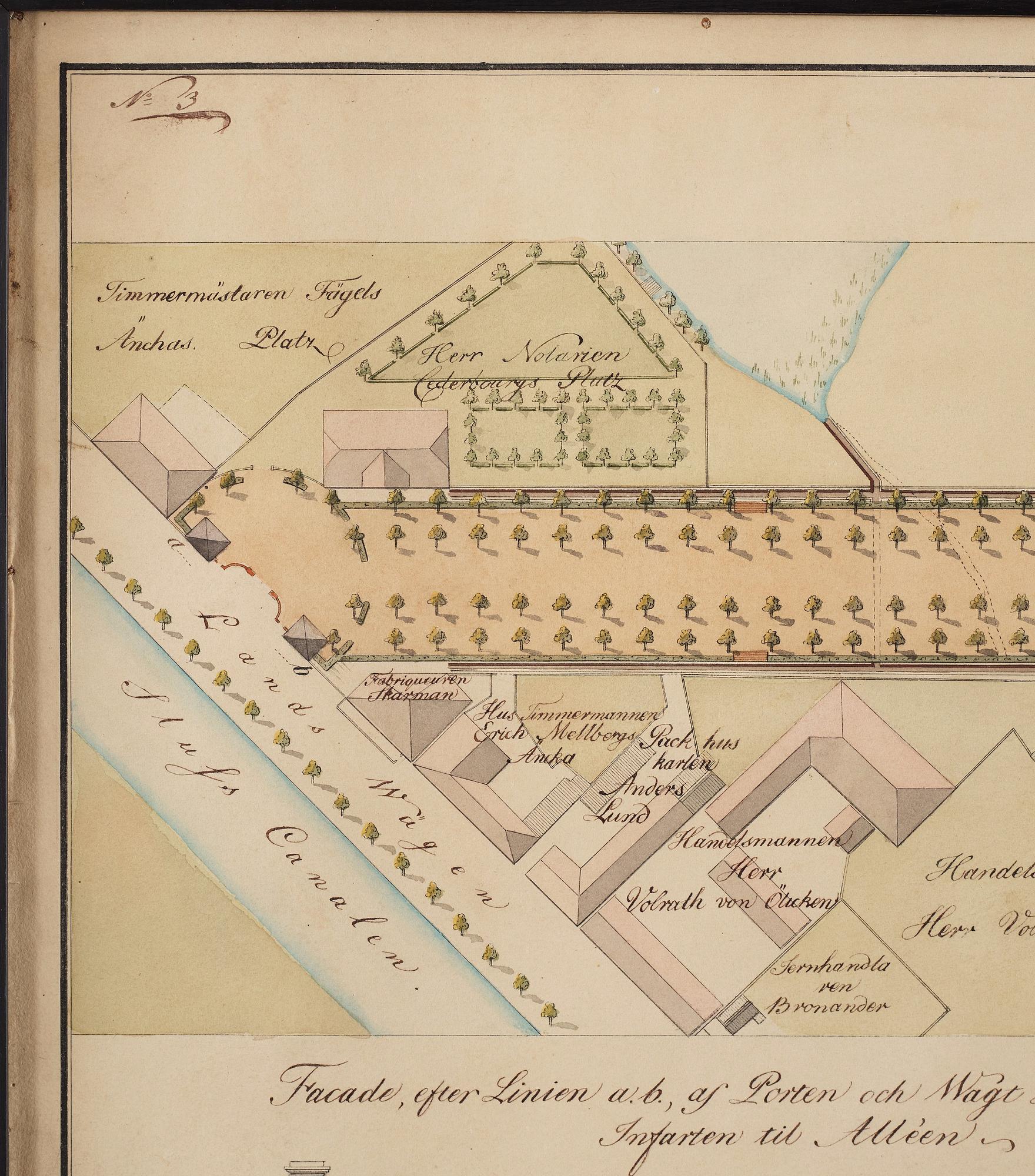 Carl Wilhelm Carlberg, ”Dessein til en tredubbel allée, projecterad at anläggas på Heden utom Drottnings-Porten i Götheborg”.