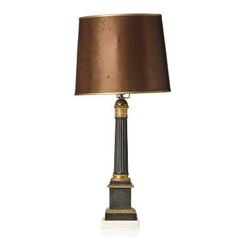 353. A French Empire tole and gilt brass lamp, first part 18th century.