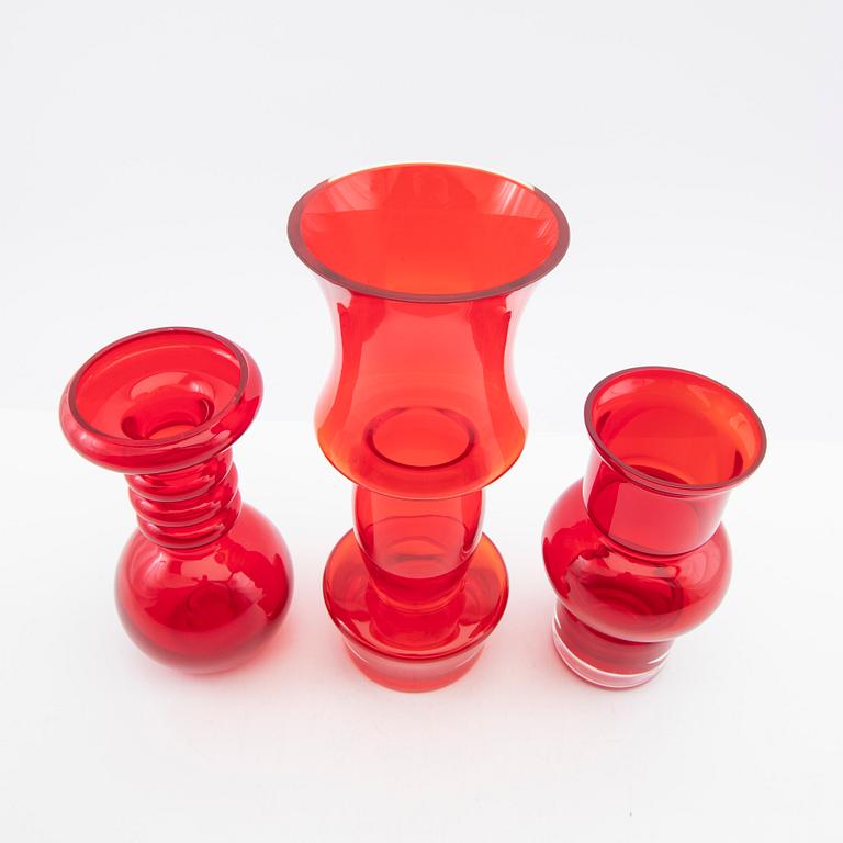 Tamara Aladin, vases, 3 pcs, glass, Riihimäen Lasi, Finland, 1960s/70s.