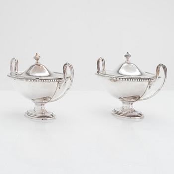 A pair of sterling silver sauce boats, London 1786. Unclear maker's mark,