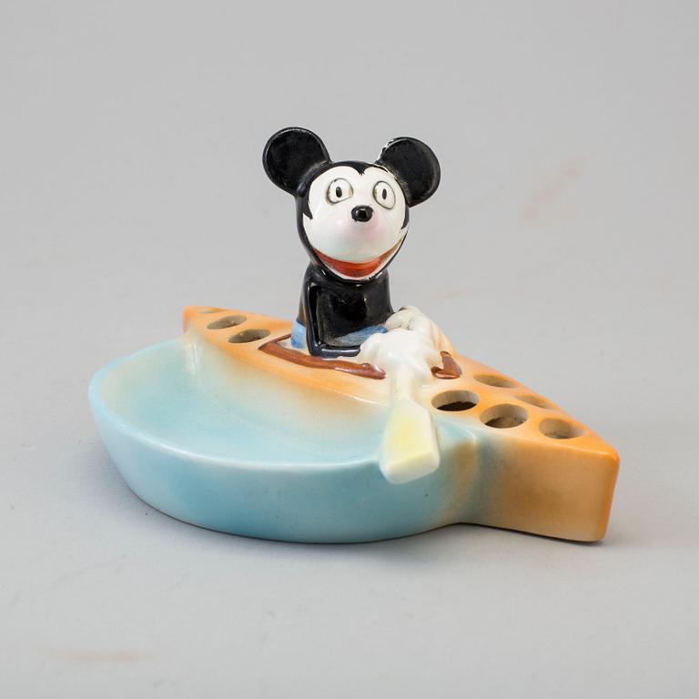 A mid 20th century Mickey Mouse porcelain ash tray.