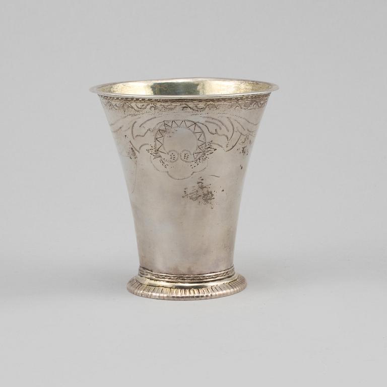 BÄGARE, silver, Johan Hedman, Södertälje, 1766, vikt 85 gram.