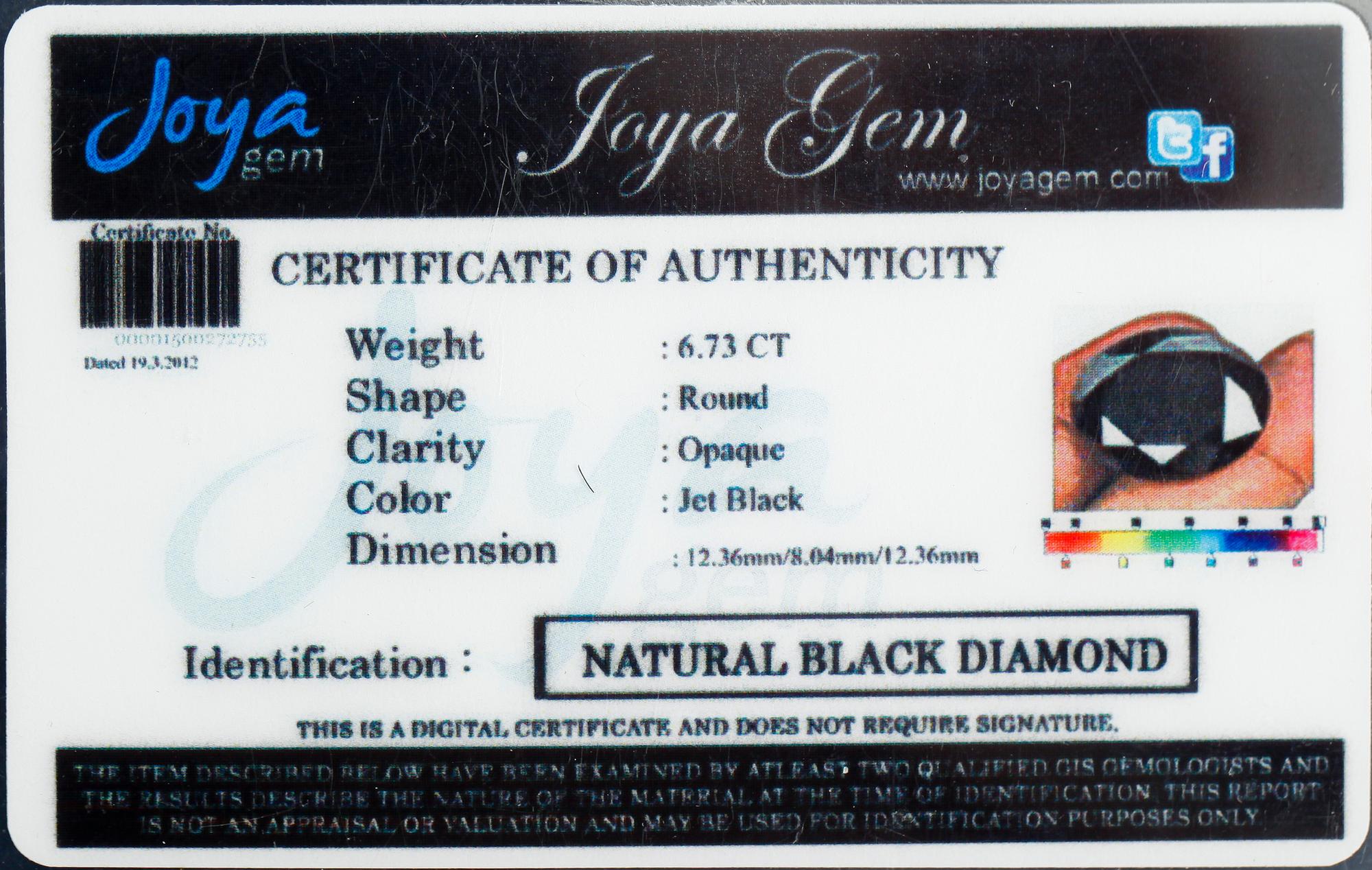 HÄNGE, 18 k guld, solitär svart diamant, 6.73 ct.