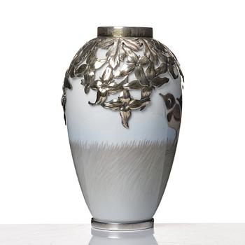 Anton Michelsen, & Royal Copenhagen, a porcelain vase with sterling silver base and rim, Copenhagen 1911.