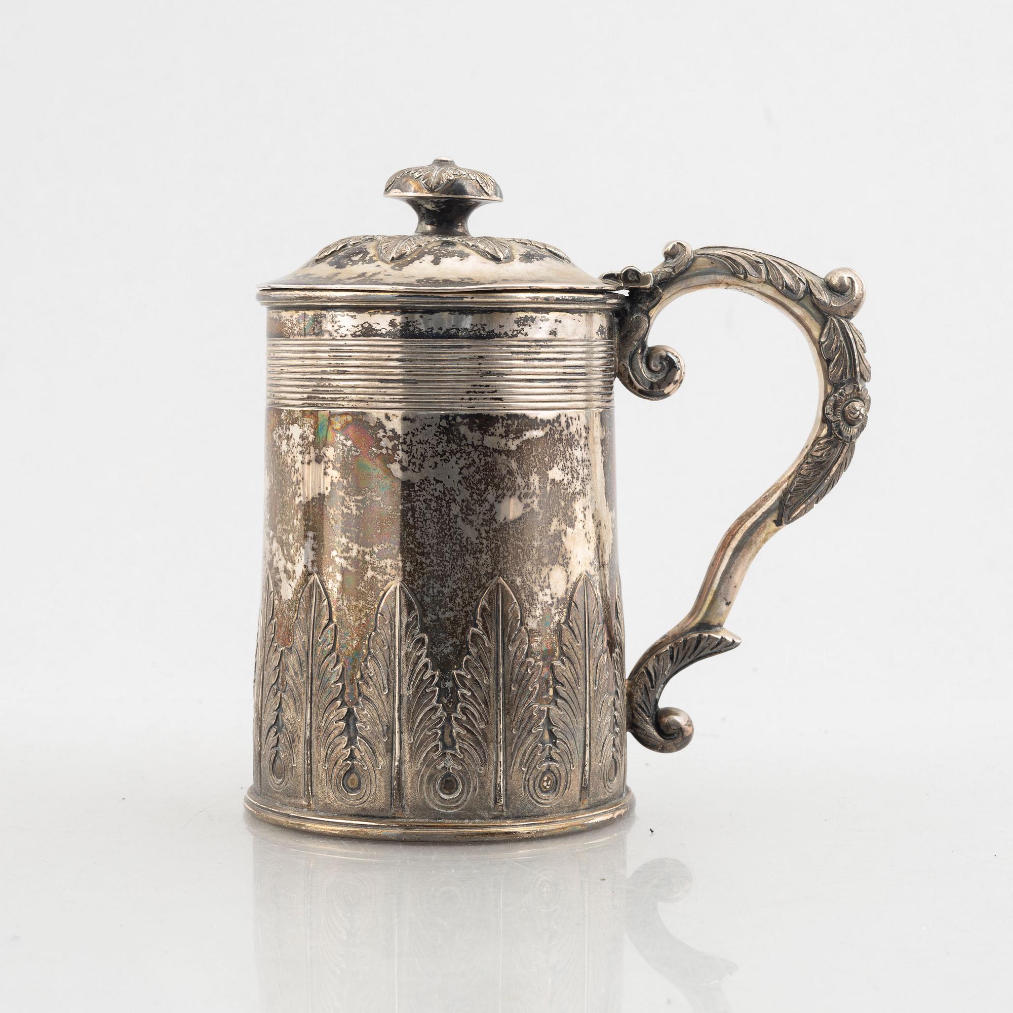 A silver tankard, possibly USA or Canada, with Swedish import marks.