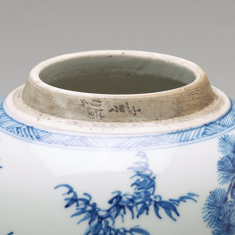 A blue and white jar, Qing dynasty, circa 1700.