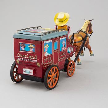 A mid 20th century tin toy horse and carriage, Cragston Toy, Japan.