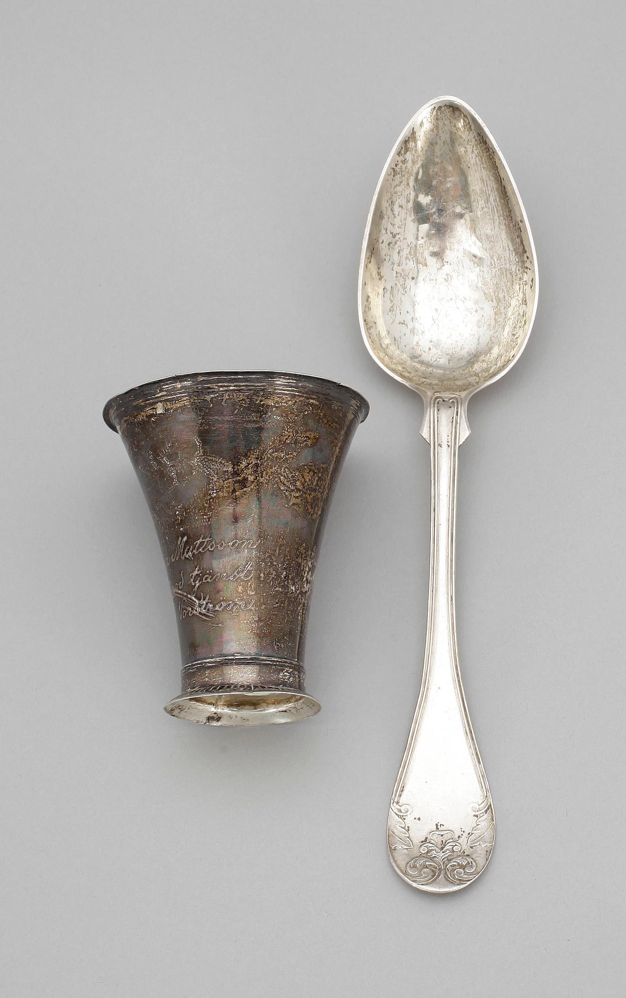 BÄGARE SAMT MATSKED, silver, Sverige, 1800-tal. Tot vikt ca 68 gram.