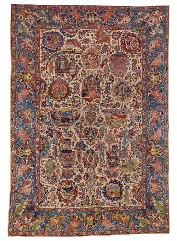 A CARPET, a semi-antique Tabriz figural, ca 363-366 x 252-258 cm.