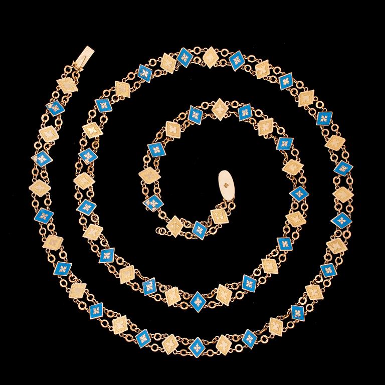 COLLIER, guld och emalj, Carl Wilhelm Strehlenert, Stockholm 1796-1806.