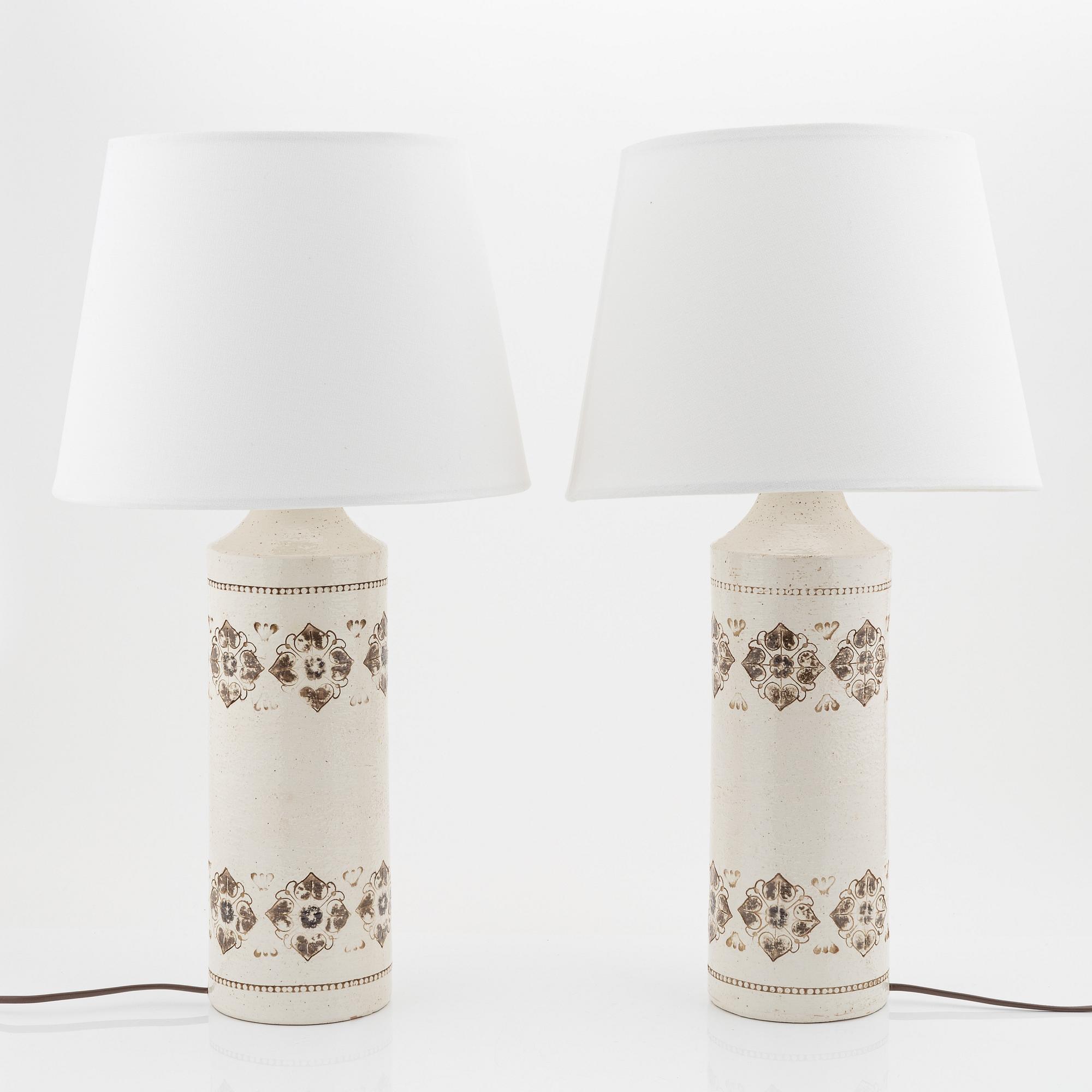 A pair of stoneware tablelamps, Bitossi for Bergboms, Sweden, 1970's.