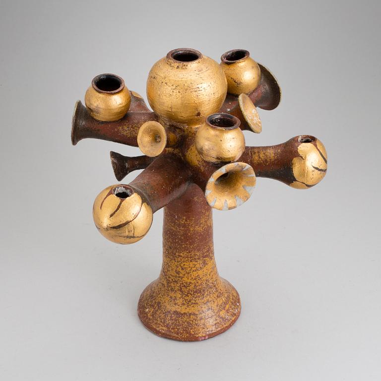 A stoneware candlestick designed by Lisa Larson for Gustavsberg.