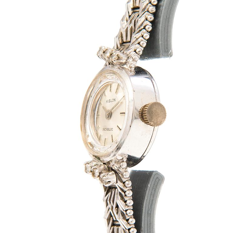 HILSON wrist watch, manual winding, 14K white gold, diamonds ca. 0.11 ct in total, 16 mm.