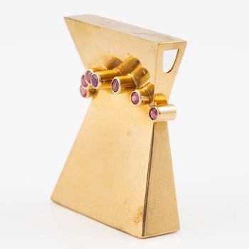 Pendant in 18K gold with pink stones, Timo Nupponen, Helsinki.