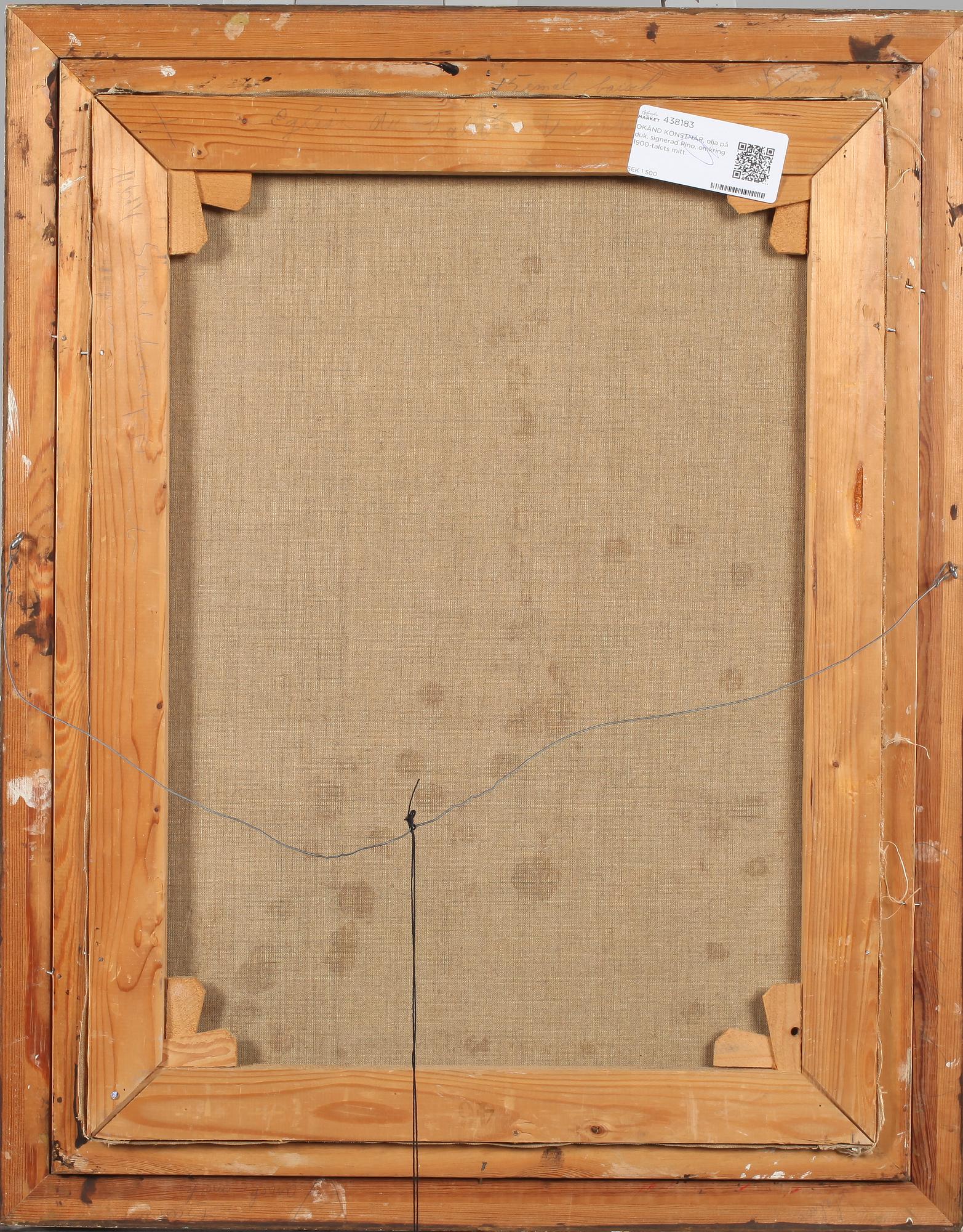 OKÄND KONSTNÄR, olja på duk, signerad Pino, omkring 1900-talets mitt.