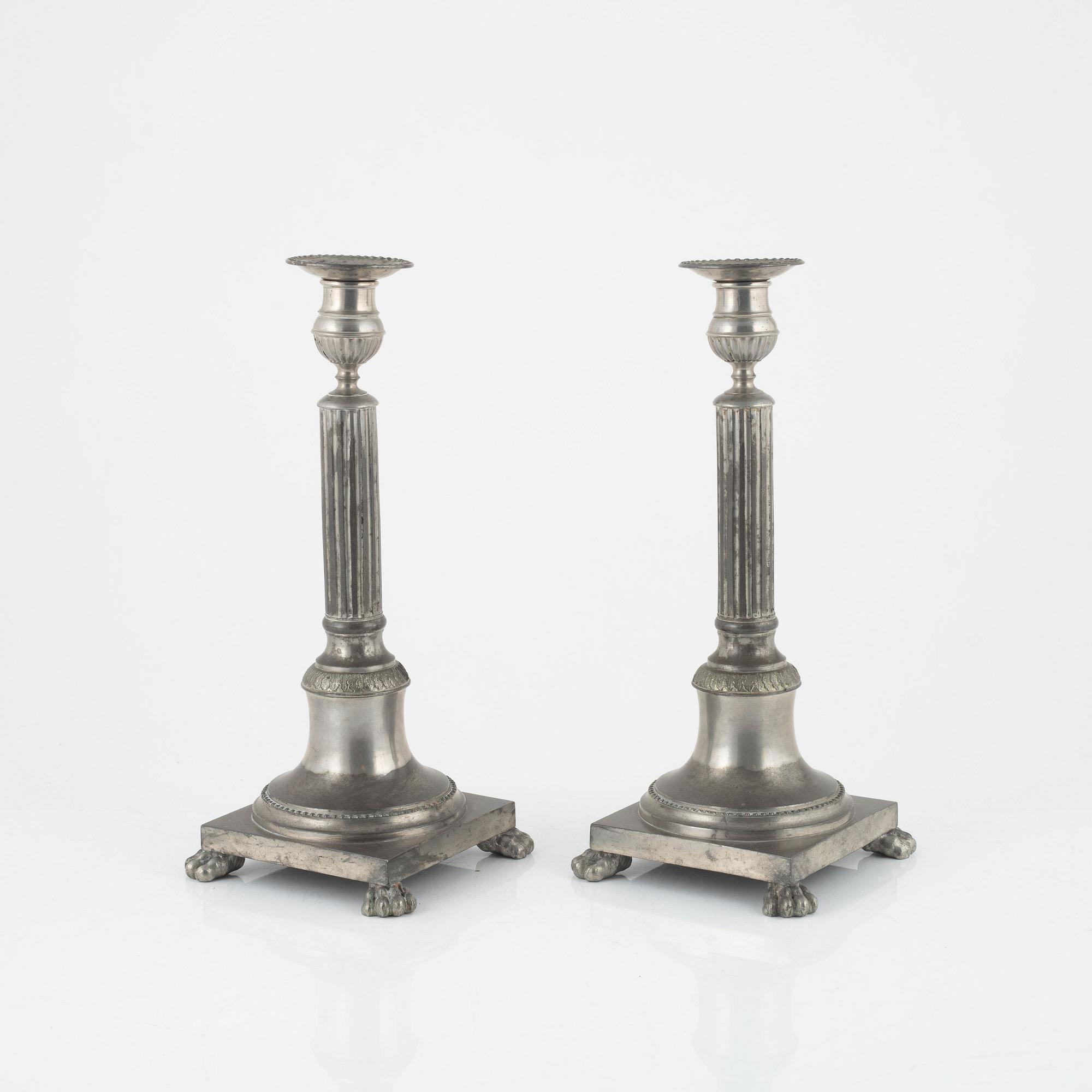 A pair of pewter candlesticks by Frans Santesson, Stockholm, 1901.