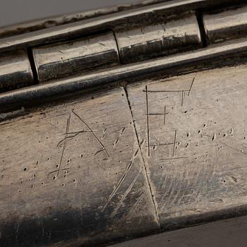 Dosa, guld, samt dosor, 4 st, silver. 1800-1900-tal.