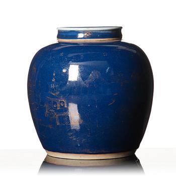 A blue glazed jar with cover, Qing dynasty, Qianlong (1736-95).