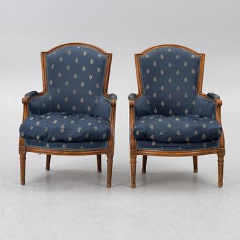 Fåtöljer, 3 st, Louis XVI-stil, Frankrike, 1800-talets slut.