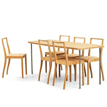 50. Jasper Morrison, a dining table and six birch laminate "Ply chairs / Open back" by Jasper Morrison, Vitra, 1988-89.