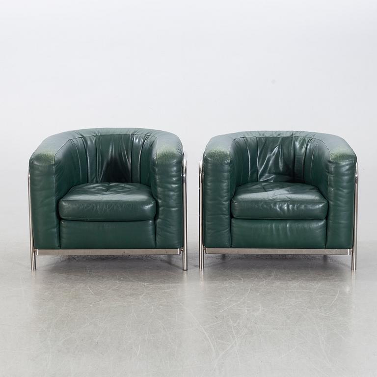 JONATHAN DE PAS, DONATO D URBINO & PAOLO LOMAZOTTI, a pair of leather easy chairs "Onda" Zanotta.