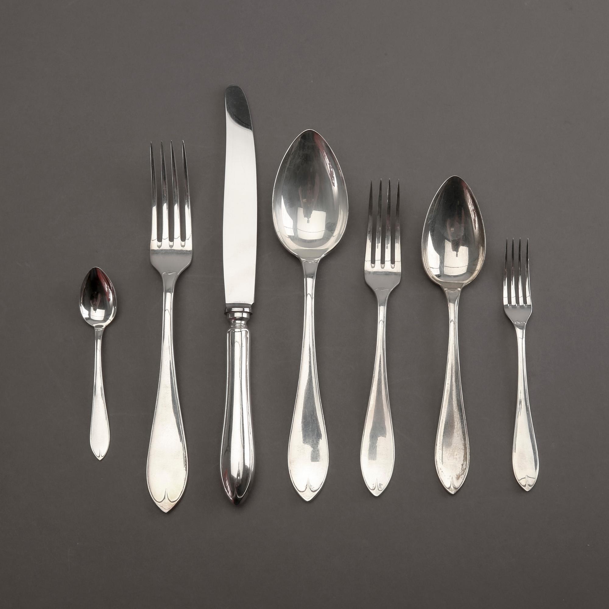 A 20th century set of 95pcs silver cutlery "Svensk Spets" mark of GAB Uppsala 1920s, total weight 4400 gr.