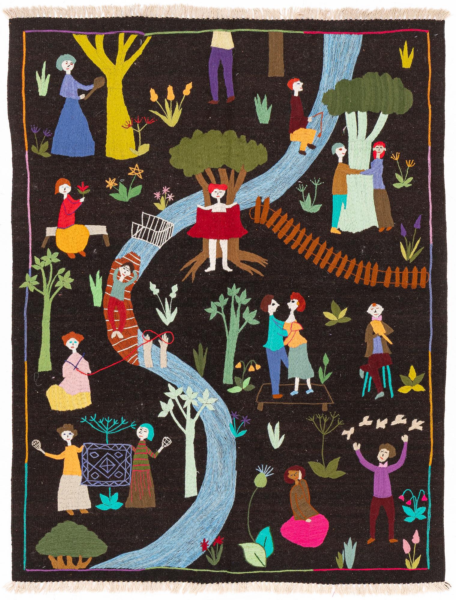 A hand-embroidered Kelim carpet, c. 198 x 153 cm.