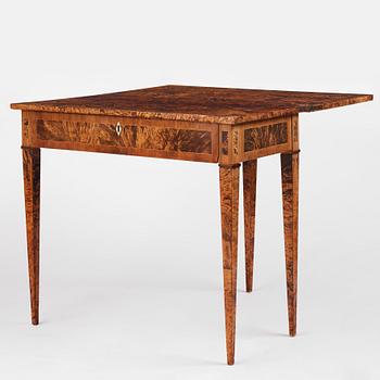 A late Gustavian burr-alder cards table, Mälardalen, late 18th century.