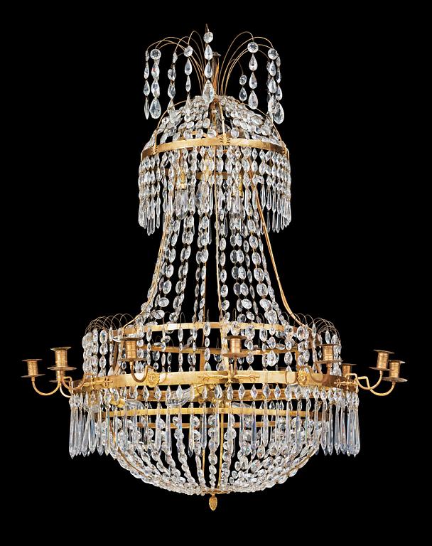 A late Gustavian circa 1800 twelve-light chandelier.