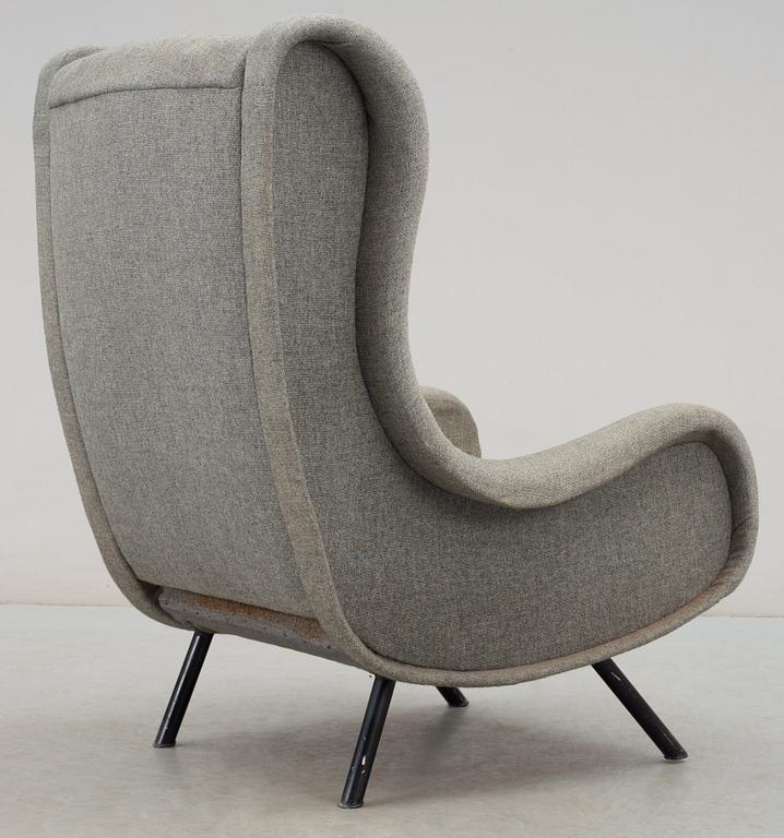 A Marco Zanuso 'Senior' lounge chair, upholstered in grey fabric, black lacquered metal legs, Italy.