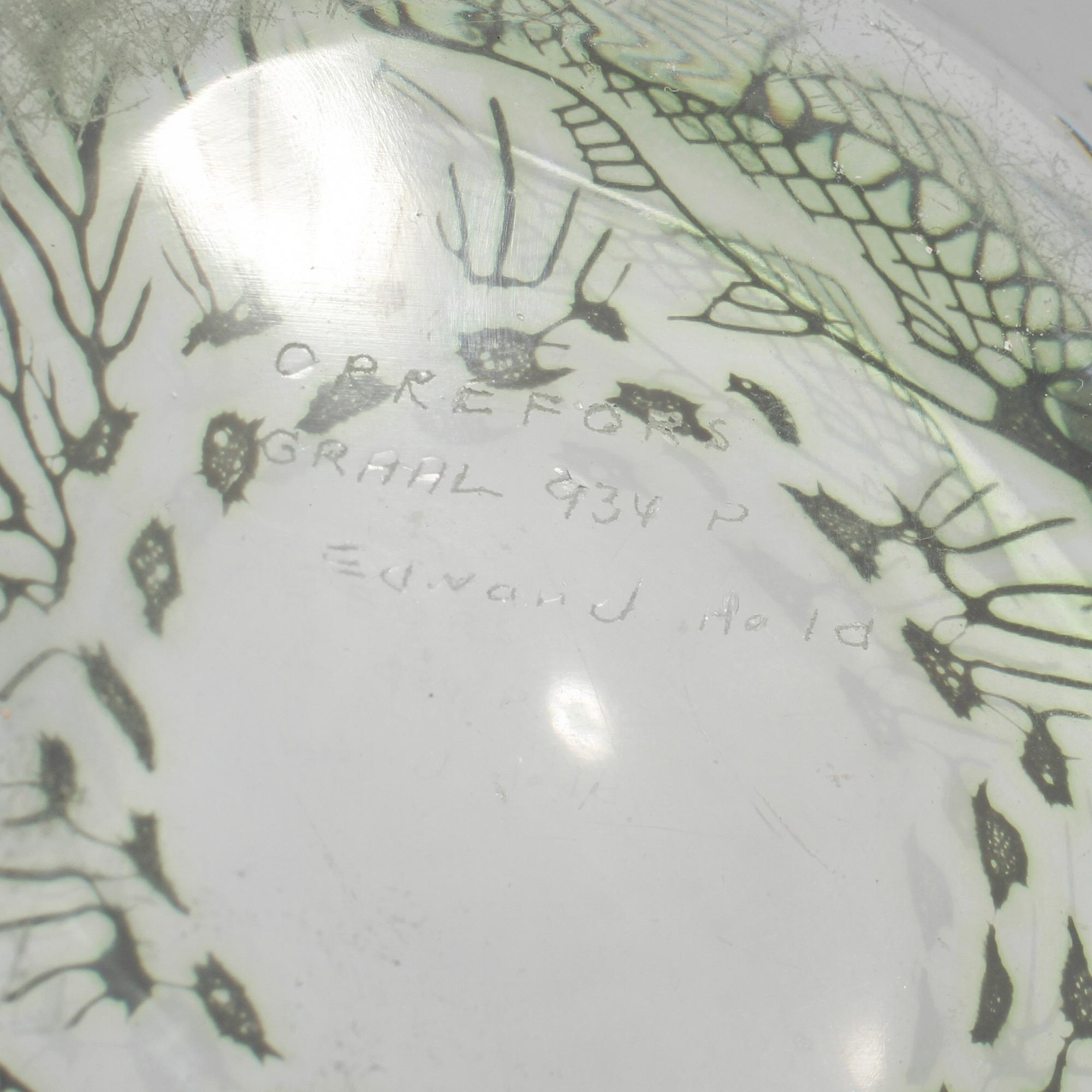 SKÅL, glas, fiskgraal, Edward Hald, Orrefors, signerad och numrerad, 1900-talets mitt.