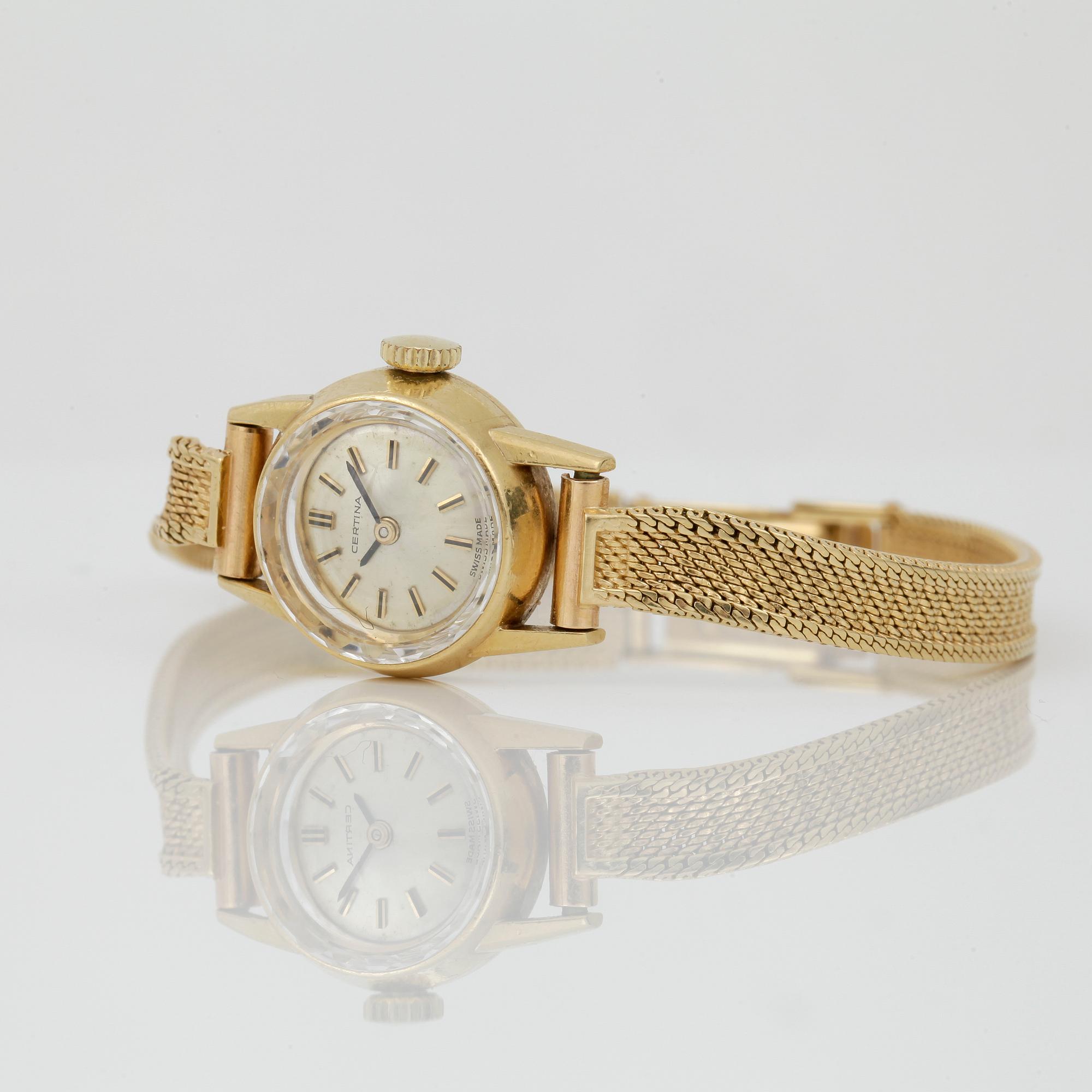 DAMARMBANDSUR, 18 k guld, Certina. Vikt tot ca 20,6 gram.