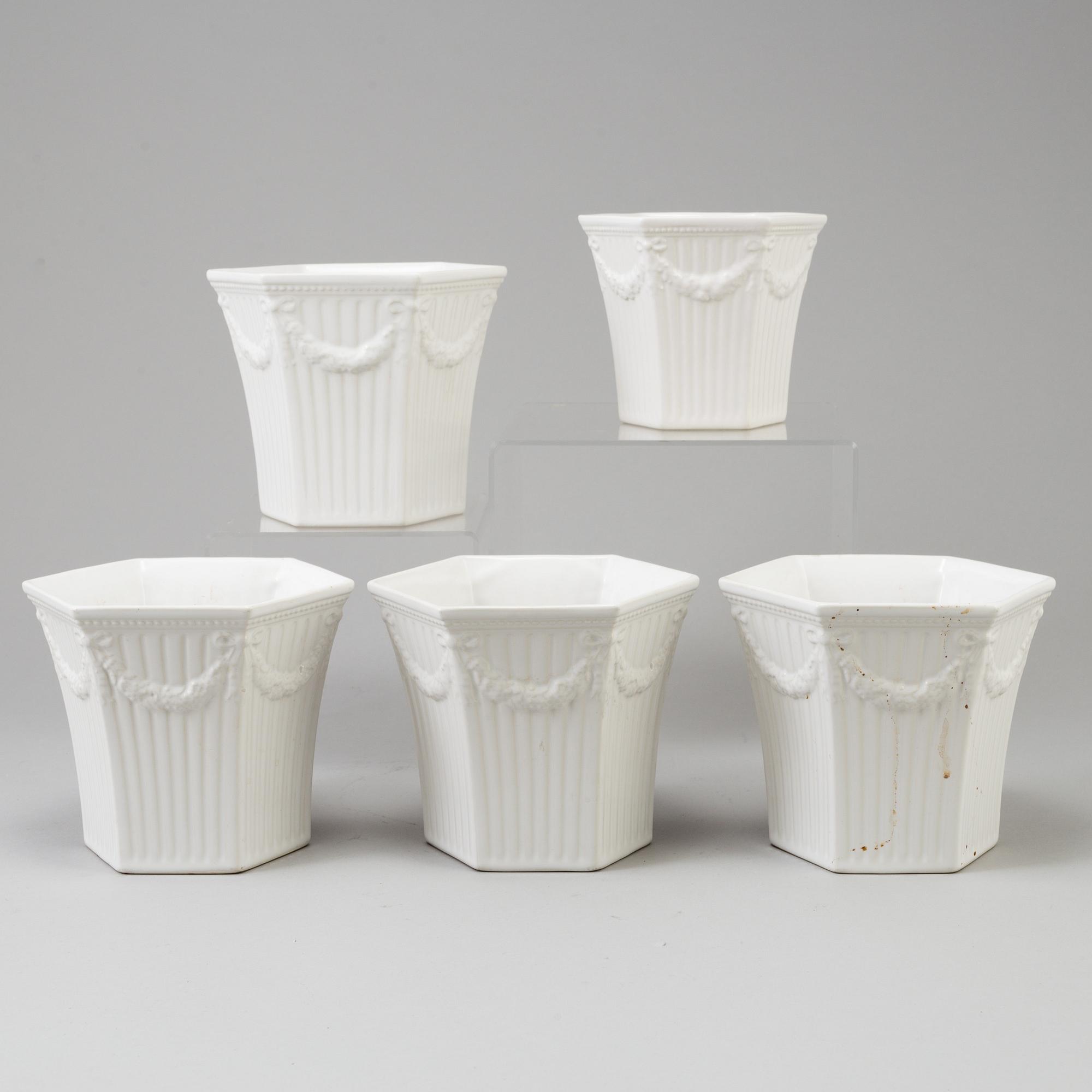 FIVE "EMPIRE" PORCELAIN FLOWER POTS, Prins Eugen, Gustavsberg.