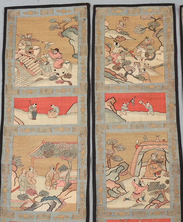 Four textile panels, Qing dynasty, 19th Century.