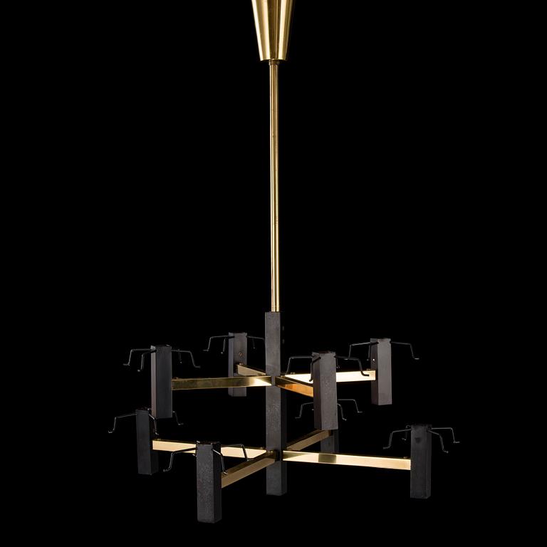 TAKLAMPA, mässing, målad metall och glas, 1960-tal.