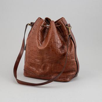 MULBERRY, a leather drawstring bag.