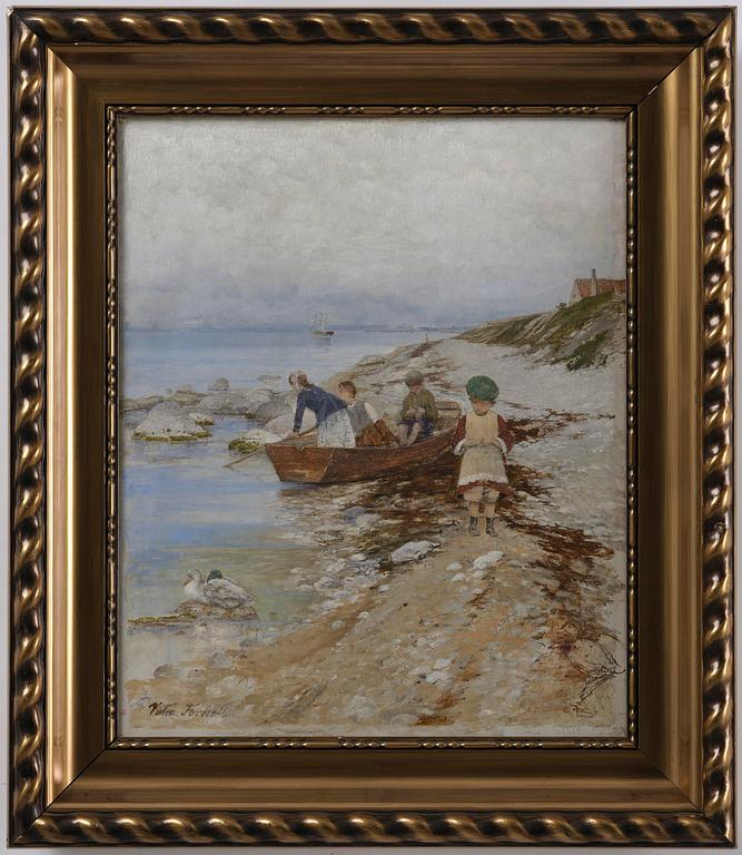 Victor Forssell, Coastal landscape with children in a boat, Gotland.