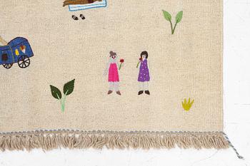 Matta, handbroderad Kelim, ca 186 x 122 cm.