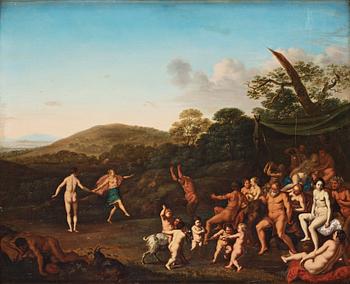 749. Daniel Vertangen Attributed to, Fauns, Bacchants and Silenus in a landscape.