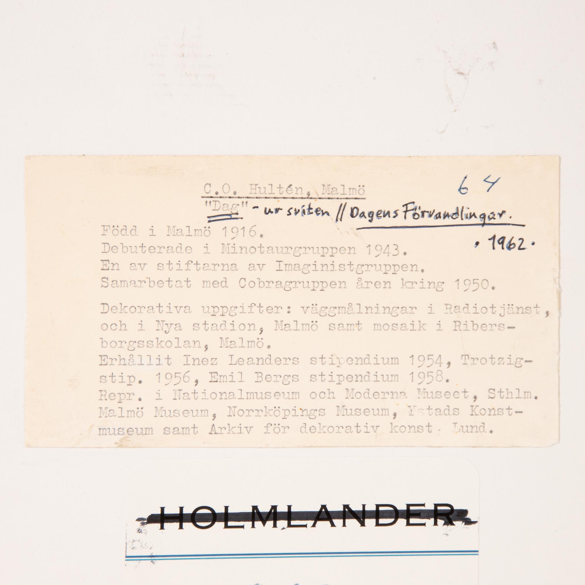 CO Hultén, ”Dag”, from: ”Dagens Förvandlingar”.